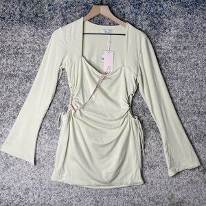 Oh Polly Dress Womens 14‎ Ivory Long Sleeve Ruched Modal Blend Bodycon Party